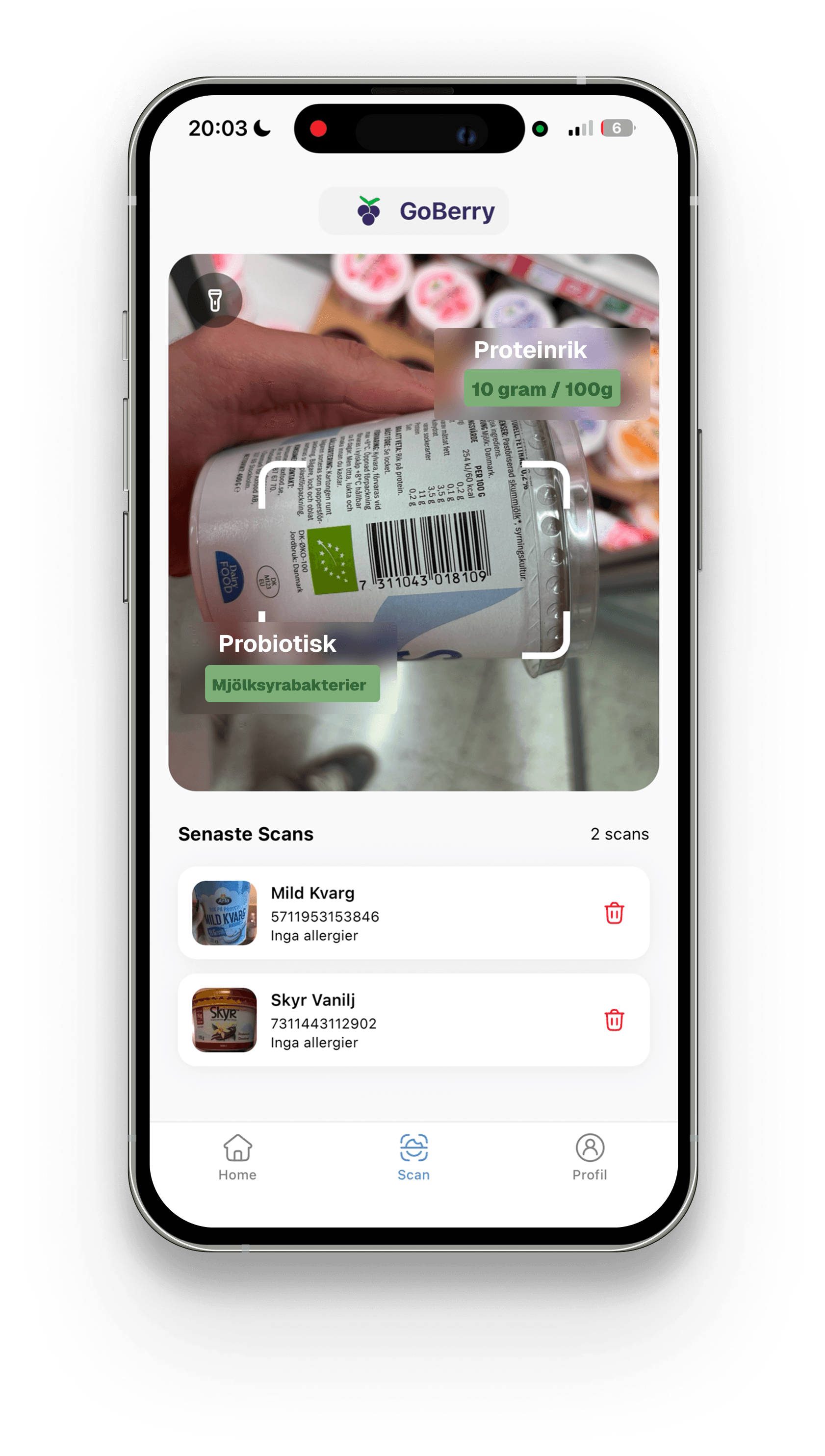GoBerry scan highlighting mineral content